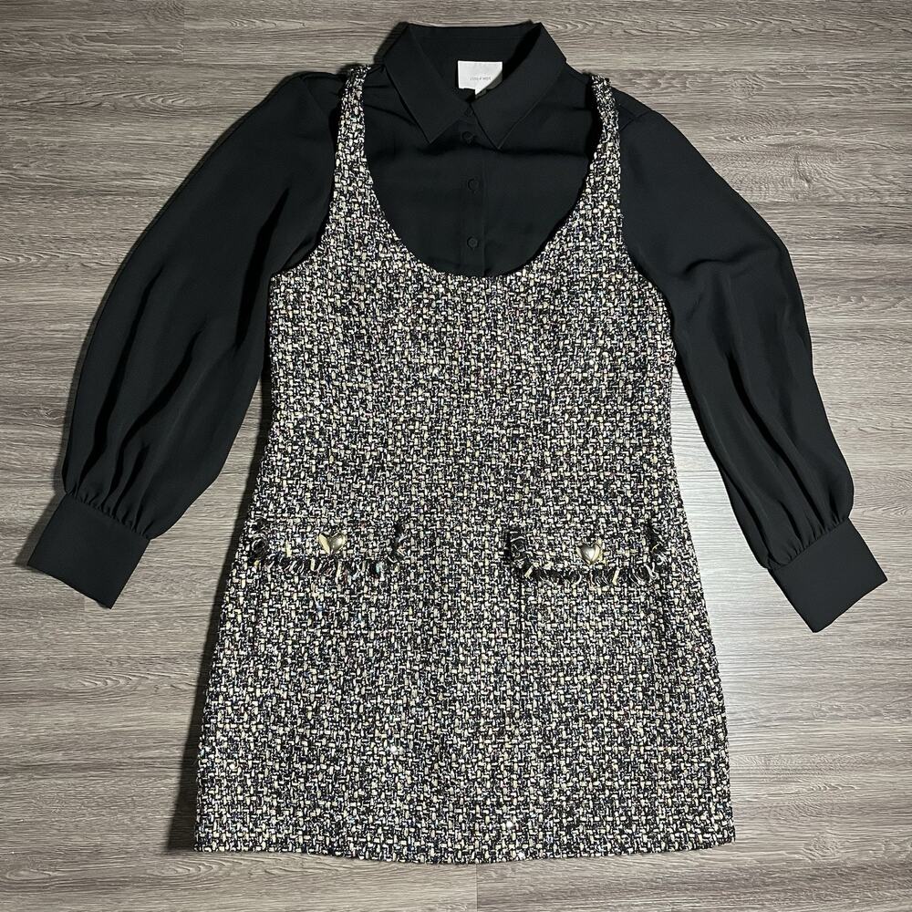 Cinq a Sept Florianna Confetti Tweed Mixed Media Long Sleeve Dress Women's 8 EUC